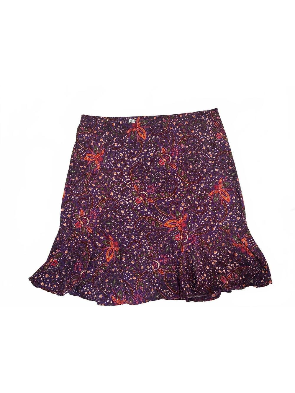Chaps Classics Women's Purple Paisely Print Ruffled Hem Skirt Size XL
